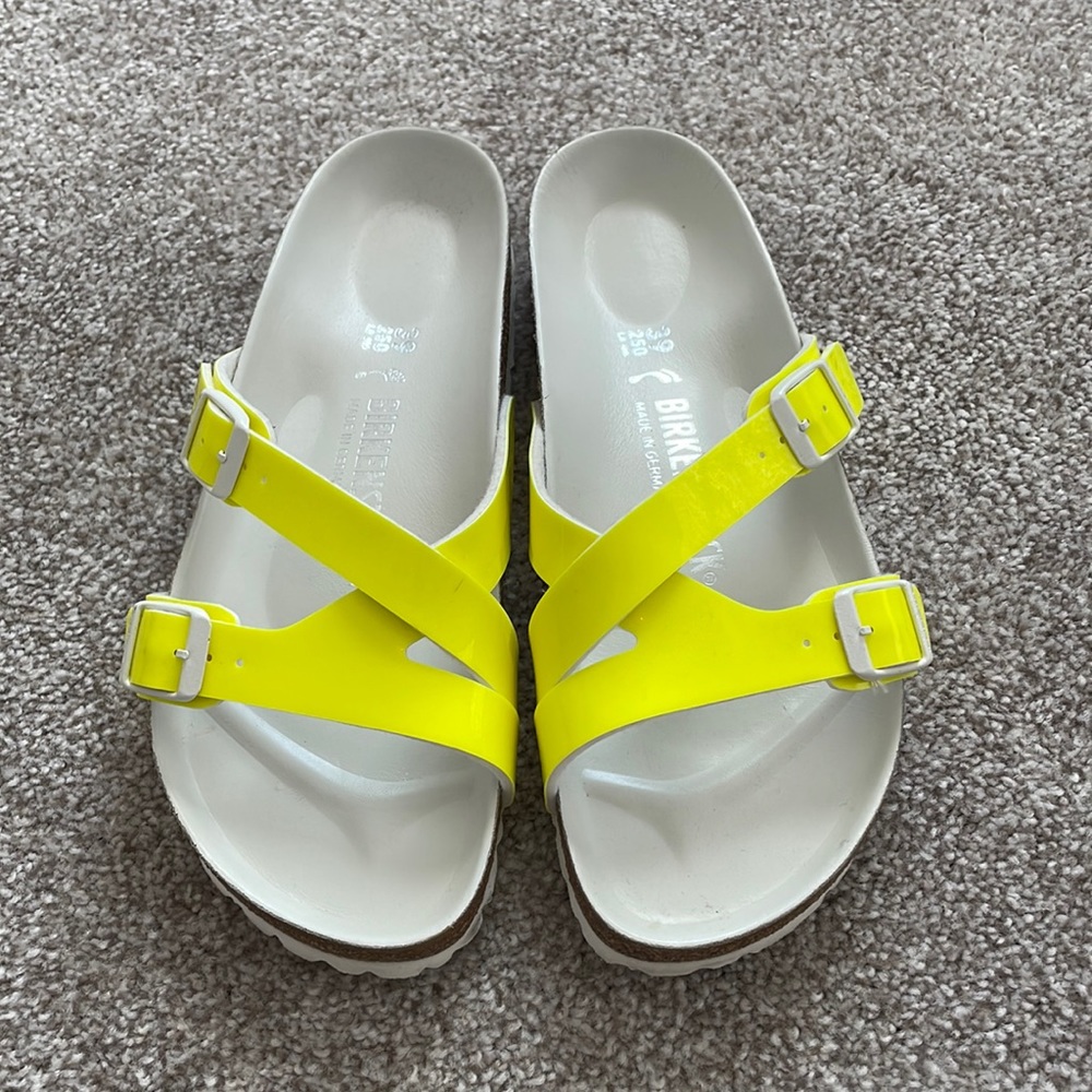 Fluorescent Yellow/White Birkenstocks Yao Sandals - almost new!